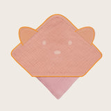 Prosop de baie, Lionelo, Cu gluga, Din muselina, 100% bumbac, 80x80 cm, Absorbtie eficienta, Roz