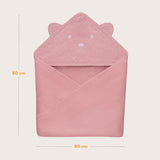 Prosop de baie, Lionelo, Cu gluga, Din muselina, 100% bumbac, 80x80 cm, Absorbtie eficienta, Roz