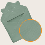 Prosop de baie, Lionelo, Cu gluga, Din muselina, 100% bumbac, 80x80 cm, Absorbtie eficienta, Verde