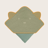 Prosop de baie, Lionelo, Cu gluga, Din muselina, 100% bumbac, 80x80 cm, Absorbtie eficienta, Verde