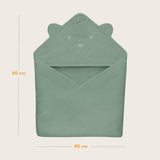 Prosop de baie, Lionelo, Cu gluga, Din muselina, 100% bumbac, 80x80 cm, Absorbtie eficienta, Verde