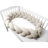 Protectie laterala, MimiNu, Pentru patut, Tip Bumper impletit, Din catifea, 240x23 cm, Soft, Beige