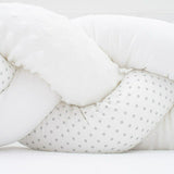 Protectie laterala, New Baby, Pentru patut, Tip Bumper impletit, Din bumbac, Din materiale certificate Oeko Tex Standard 100, Lungime 225 cm, Minky/Dot grey