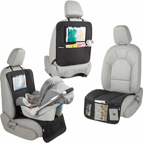 Protectie scaun auto, FreeON, Bancheta si spatar, Cu organizator, 3 in 1, Dimensiune 123x48.5 cm, Negru