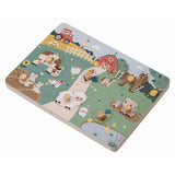 Puzzle muzical din lemn, Free2Play, Cu animalute de la ferma, Cu sunete, Cu maner, Stimuleaza simturile, invatarea prin joc si imaginatia, 29,8 x 21,2 x 3,8 cm, Farm