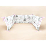 Aparatoare pentru patut, Qmini, Din bumbac certificat Oeko Tex Standard 100, 180x30 cm, Cu panglici, Elephants on Rainbow Pink