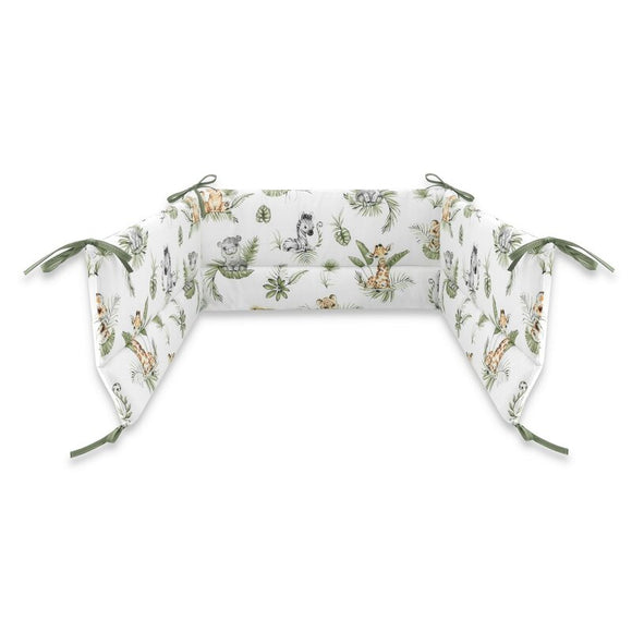 Aparatoare pentru patut, Qmini, Din bumbac certificat Oeko Tex Standard 100, 210X30 cm, Cu panglici, Safari