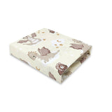 Cearceaf cu elastic, Qmini, Pentru patut 120X60 cm, Din bumbac certificat Oeko Tex Standard 100, Dragons Beige