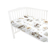 Cearceaf cu elastic, Qmini, Pentru patut 140X70 cm, Din bumbac certificat Oeko Tex Standard 100, Teddy Bear and Friends Beige