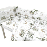 Lenjerie patut 3 piese, Qmini, Pentru patut 120x60 cm, Cu protectie laterala, Din bumbac certificat Oeko Tex Standard 100, Elephants on Rainbow