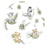 Lenjerie patut 3 piese, Qmini, Pentru patut 120x60 cm, Cu protectie laterala, Din bumbac certificat Oeko Tex Standard 100, Safari