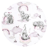 Paturica de infasat, Qmini, Cu doua fete, Cu multiple utilizari, Cu inchidere arici velcro, Dimensiune 75x75 cm, Din bumbac certificat Oeko Tex Standard 100, Elephants on Rainbow Pink