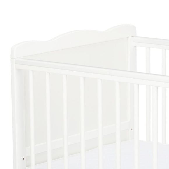Patut din lemn bebe, 120x60 cm, Cu sina speciala pentru dentitie, Multifunctional, EN716-1, EN716-2, Alb, Qmini, Julia