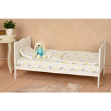 Patut din lemn bebe, 120x60 cm, Cu sina speciala pentru dentitie, Multifunctional, EN716-1, EN716-2, Alb, Qmini, Julia + Saltea 8 cm