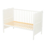 Patut din lemn bebe, 120x60 cm, Cu sertar, Cu sina speciala pentru dentitie, Multifunctional, EN716-1, EN716-2, Alb, Qmini, Julia