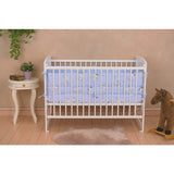 Patut din lemn bebe, 120x60 cm, Cu laterala culisanta, Din lemn de pin si mdf, Stabil si rezistent, Inaltime saltea reglabila pe 3 nivele, Laterala cu 3 bete detasabile, EN716-1, EN716-2, Alb, Qmini, Timmi Heart