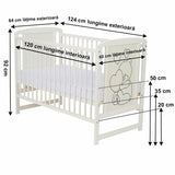Patut din lemn, 120x60 cm, Din lemn de pin si mdf, Stabil si rezistent, Inaltime saltea reglabila pe 3 nivele, Laterala cu 3 bete detasabile, EN716-1, EN716-2, Alb, Qmini, Timmi Heart + Saltea 12 cm