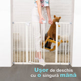 Poarta siguranta, Qmini, Thor, 74 - 109.4 cm, Inchidere automata, Sistem dublu de blocare, Otel, Garantie 5 ani, ASTM1004 si EN1930-2011, Alb