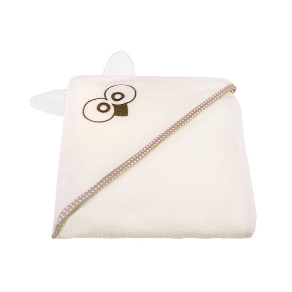 Prosop cu gluga, Qmini, Cu urechi, Din bumbac, Dimensiune mare 80x80 cm, Ecru Qwl
