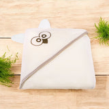 Prosop cu gluga, Qmini, Cu urechi, Din bumbac, Dimensiune mare 80x80 cm, Ecru Qwl