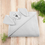 Prosop cu gluga, Qmini, Cu urechi, Din bumbac, Dimensiune mare 80x80 cm, Gray Rabbit