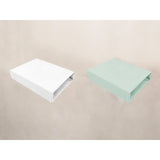 Set 2 cearceafuri cu elastic, Qmini, Pentru patut leagan sau patut co-sleeper, 90x50 cm, Din bumbac, Material certificat Oeko Tex Standard 100, White and Cold Mint
