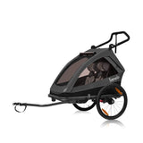 Carucior si remorca de bicicleta, Lionelo, Cama, Multifunctional, Pentru 1 sau 2 copii, Cu sistem de absorbtie a socurilor SIQ, Geamuri cu protectie solara, Negru