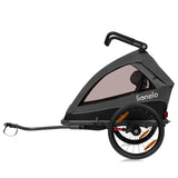Carucior si remorca de bicicleta, Lionelo, Cama, Multifunctional, Pentru 1 sau 2 copii, Cu sistem de absorbtie a socurilor SIQ, Geamuri cu protectie solara, Negru