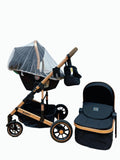 Carucior 3 in 1, Kidilo, cu suspensii, Geanta termica pentru accesorii si salteluta, Landou reversibil, Cadru aluminiu, BBDA10BLACK