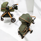 Carucior 2 in 1 Belecoo XID, cu inchidere compacta, 0-36 luni, reversibil Verde Olive
