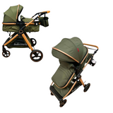 Carucior 2 in 1 Belecoo XID, cu inchidere compacta, 0-36 luni, reversibil Verde Olive