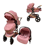 Carucior Belecoo 3 in 1 cu suspensii si roti cauciuc plin, reversibil, accesorizat culoare Roz, BBD530WT
