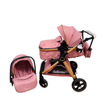 Carucior 3 in 1 Belecoo XID cu landou transformabil,pliere compacta reversibil, recomandat 0-36 luni culoare Roz, BBDXID3ROZ