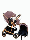 Carucior 3 in 1, Kidilo, cu suspensii, Geanta termica pentru accesorii si salteluta, Landou reversibil, Cadru aluminiu, BBDA10PURPLE