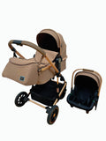 Carucior 3 in 1, Kidilo, cu suspensii, Geanta termica pentru accesorii si salteluta, Landou reversibil, Cadru aluminiu, BBDA10COFFE