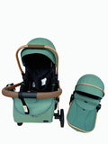 Carucior 3 in 1, Kidilo, cu suspensii, Geanta termica pentru accesorii si salteluta, Landou reversibil, Cadru aluminiu, BBDA10GREEN