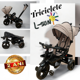 Tricicleta L-Sun SL02, cu pozitie de somn, scaun rotativ si muzica distractiva, culoare BEJ