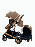 Carucior 3 in 1, Kidilo, cu suspensii, Geanta termica pentru accesorii si salteluta, Landou reversibil, Cadru aluminiu, BBDA10COFFE