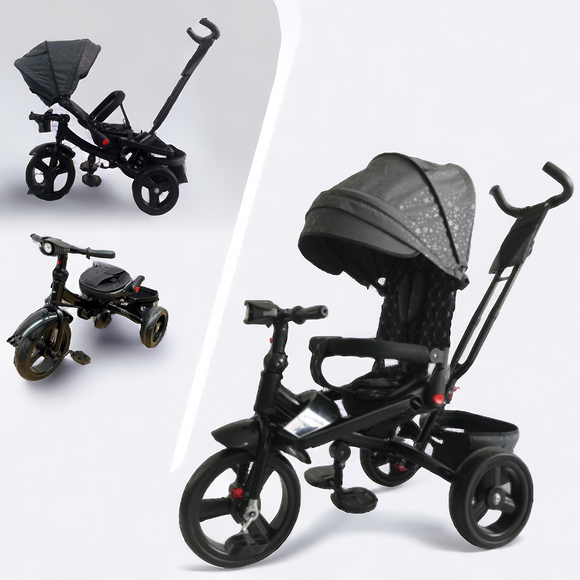 Tricicleta  plus 8 luni evolutiva, cu pozitie de somn, scaun rotativ si muzica distractiva, culoare GRI STEA, BBD5099EVAGS