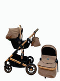 Carucior 3 in 1, Kidilo, cu suspensii, Geanta termica pentru accesorii si salteluta, Landou reversibil, Cadru aluminiu, BBDA10COFFE