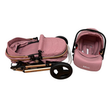 Carucior Belecoo 3 in 1 cu suspensii si roti cauciuc plin, reversibil, accesorizat culoare Roz, BBD530WT