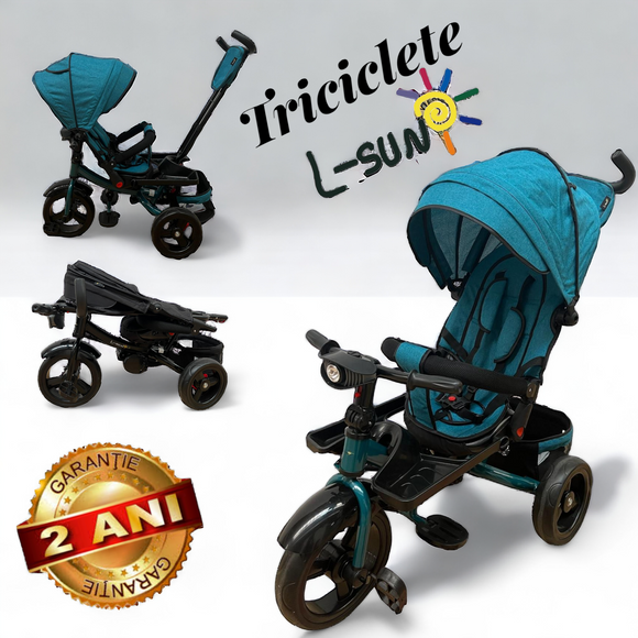 Tricicleta L-Sun SL02, cu pozitie de somn, scaun rotativ si muzica distractiva, culoare VERDE