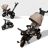 Tricicleta  +8 luni evolutiva, cu pozitie de somn, scaun rotativ si muzica distractiva, culoare BEJ