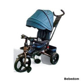 Tricicleta Jazz- plus 8 luni evolutiva, cu pozitie de somn, scaun rotativ si muzica distractiva, culoare TURCOAZ, Cadrul maroniu