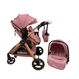 Carucior 3 in 1 Belecoo XID cu landou transformabil,pliere compacta reversibil, recomandat 0-36 luni culoare Roz, BBDXID3ROZ