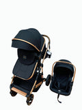 Carucior 3 in 1, Kidilo, cu suspensii, Geanta termica pentru accesorii si salteluta, Landou reversibil, Cadru aluminiu, BBDA10BLACK