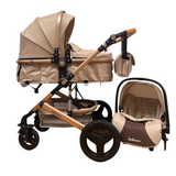 Carucior Belecoo 3 in 1 cu suspensii si roti cauciuc plin, reversibil, accesorizat culoare Crem , BBD530WT