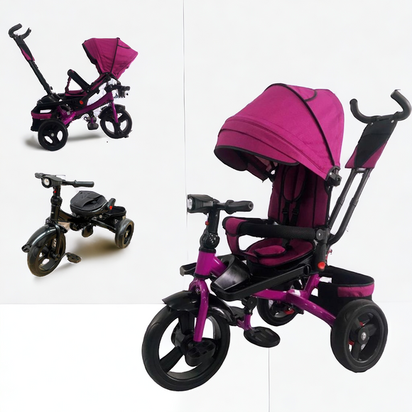 Tricicleta  plus 8 luni evolutiva, cu pozitie de somn, scaun rotativ si muzica distractiva, culoare MOV, BBD5099EVAM