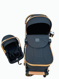Carucior 3 in 1, Kidilo, cu suspensii, Geanta termica pentru accesorii si salteluta, Landou reversibil, Cadru aluminiu, BBDA10BLACK