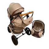 Carucior Belecoo 3 in 1 cu suspensii si roti cauciuc plin, reversibil, accesorizat culoare Crem , BBD530WT